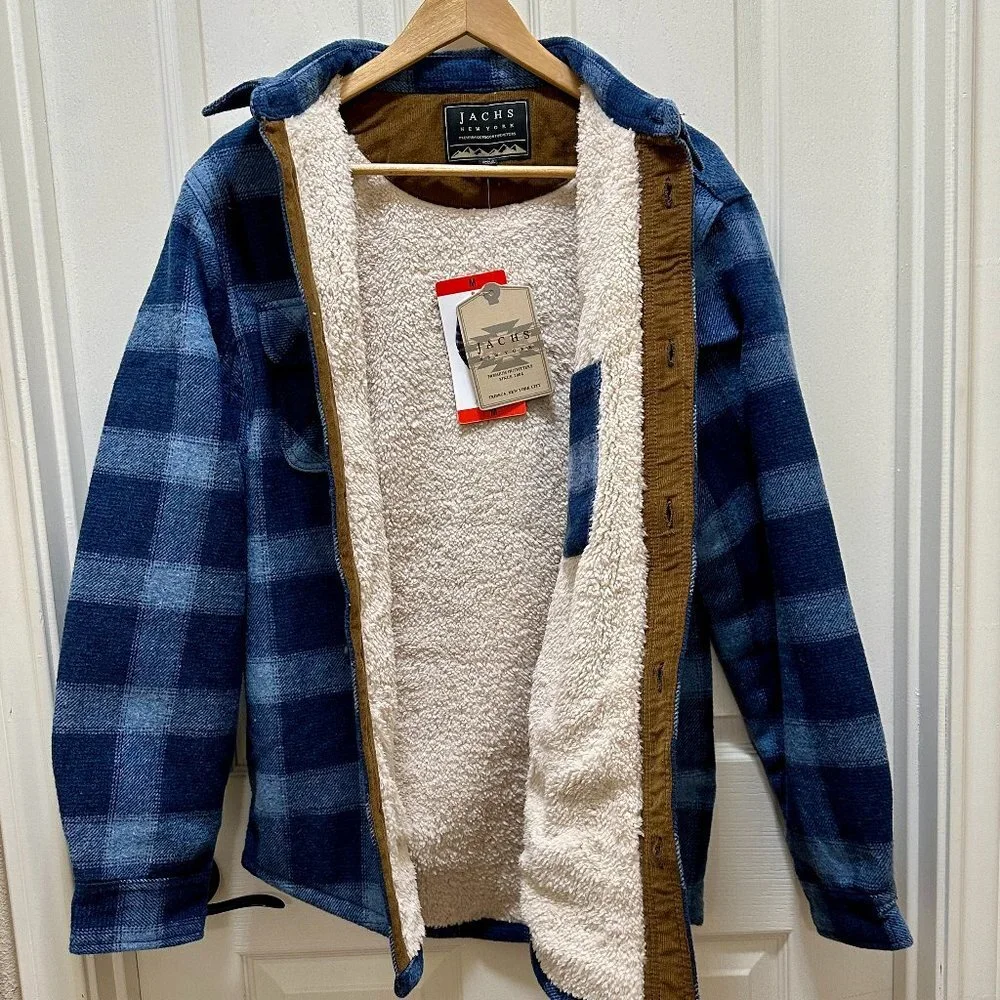 Jachs New York Men's Wool Blend Jacket Size M Blue Plaid Sherpa Lined Ragged NEW - Picture 2 of 14